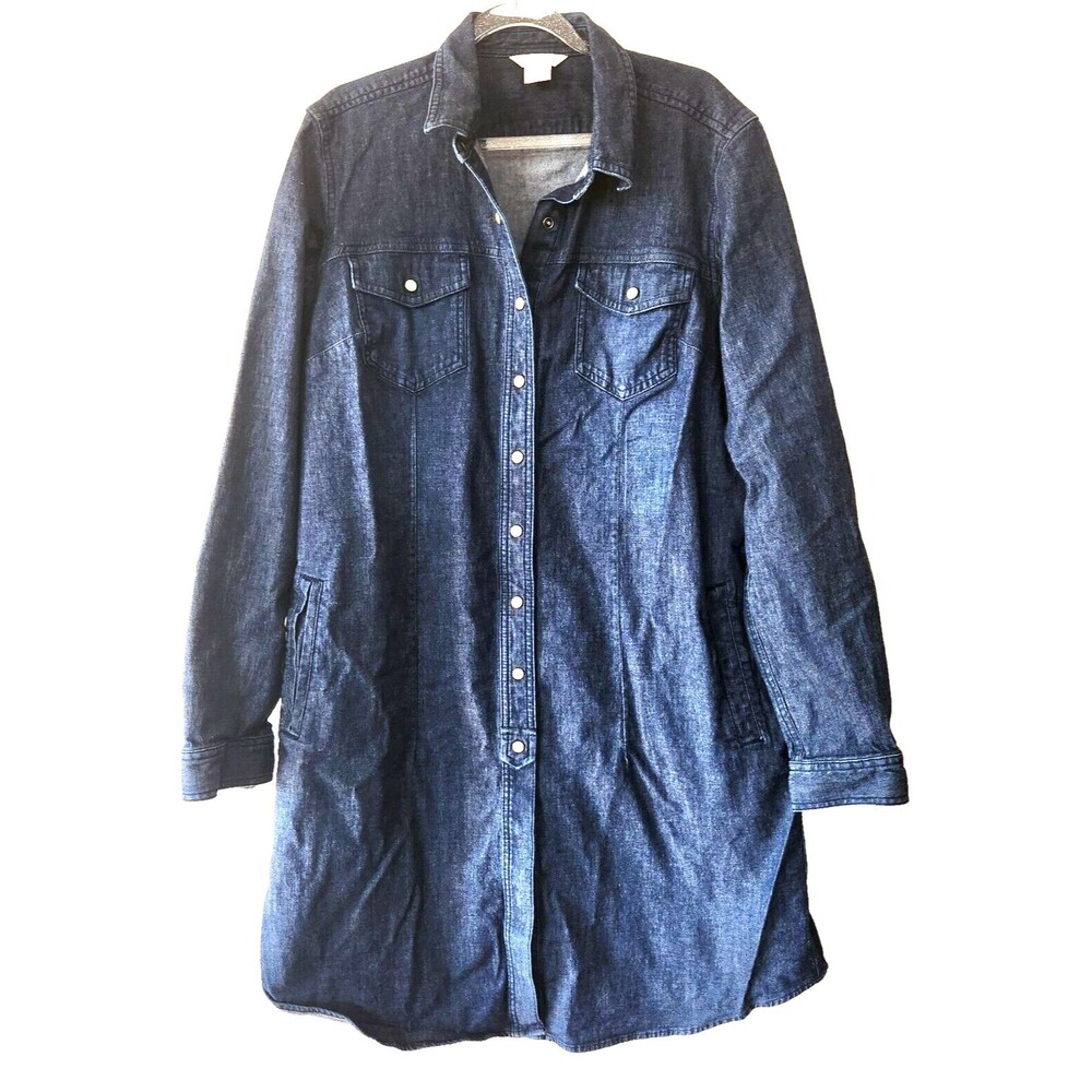 Duluth Trading Co Denim Chambray Pearl Women's Shirt Dress Blue Sz L